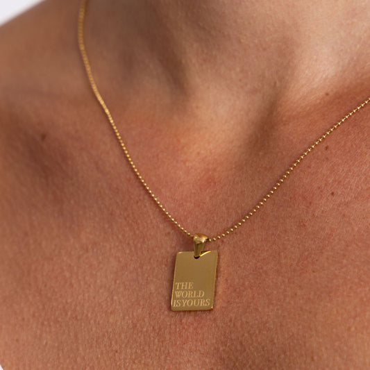 The World Is Yours Necklace in shoot, view 15449 — Soul Flow Apparel