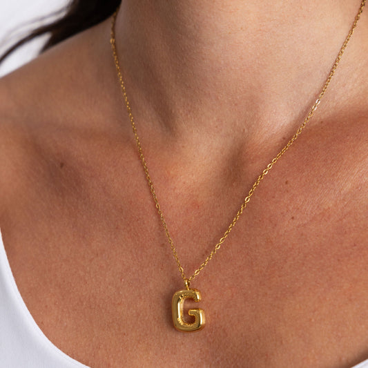 Bubble Initial Necklace in shoot, view 15747 — Soul Flow Apparel