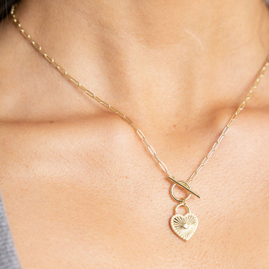 Heart Locked Toggle Necklace in product, view 14410 — Soul Flow Apparel