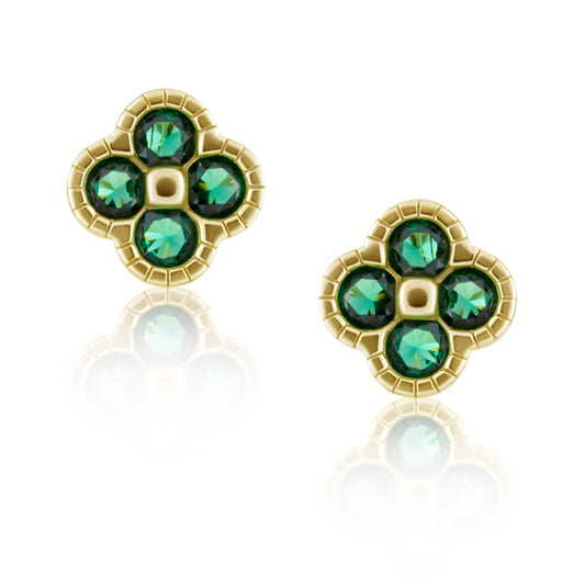 Gracie Cz Clover Studs Emerald — Soul Flow Apparel