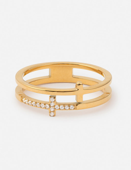 Stacked Cross Gem Ring – Christian Ring