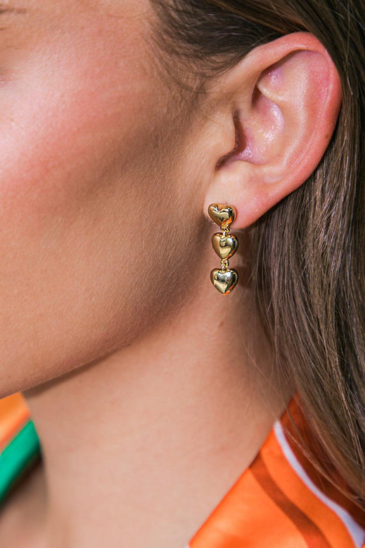 Triple Heart Drop Clip on Earrings Bridal Punk Ingemark Jewelry — Soul Flow Apparel