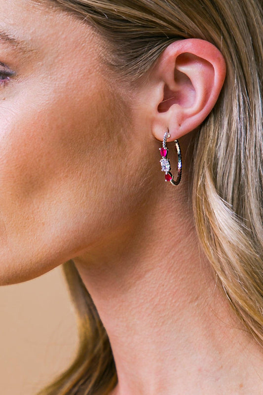 Sterling Tribal Earrings with Emerald Pink Center Stone and Cubic Zirconia — Soul Flow Apparel