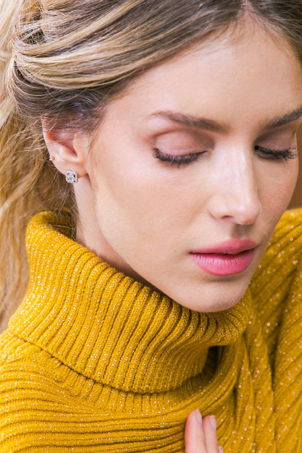 Halo Zirconia Baguette and Round Earrings with Pink Emerald Cut Center Stones — Soul Flow Apparel