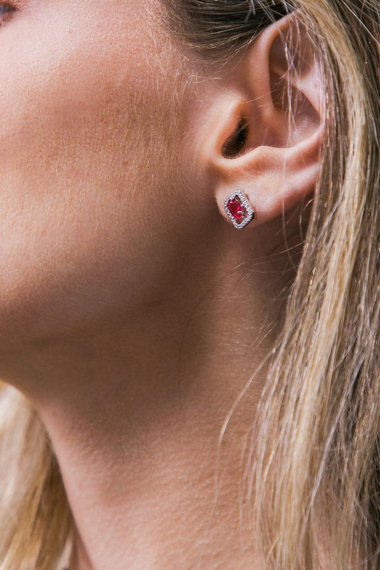 Halo Zirconia Baguette and Round Earrings with Pink Emerald Cut Center Stones — Soul Flow Apparel
