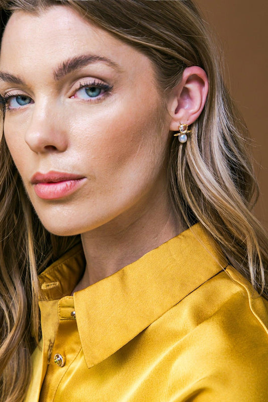 Kimberly Pearly Earrings Geometric Brass Imitation Pearl Jewelry Made in Korea — Soul Flow Apparel