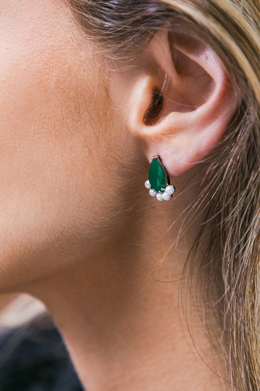 Victoria Teardrop Earrings Cubic Zirconia with Emerald Cut Pink Center Stones — Soul Flow Apparel