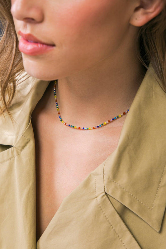 Colored Enamel Pearl Necklace with Seven Gemstones Made in Korea — Soul Flow Apparel