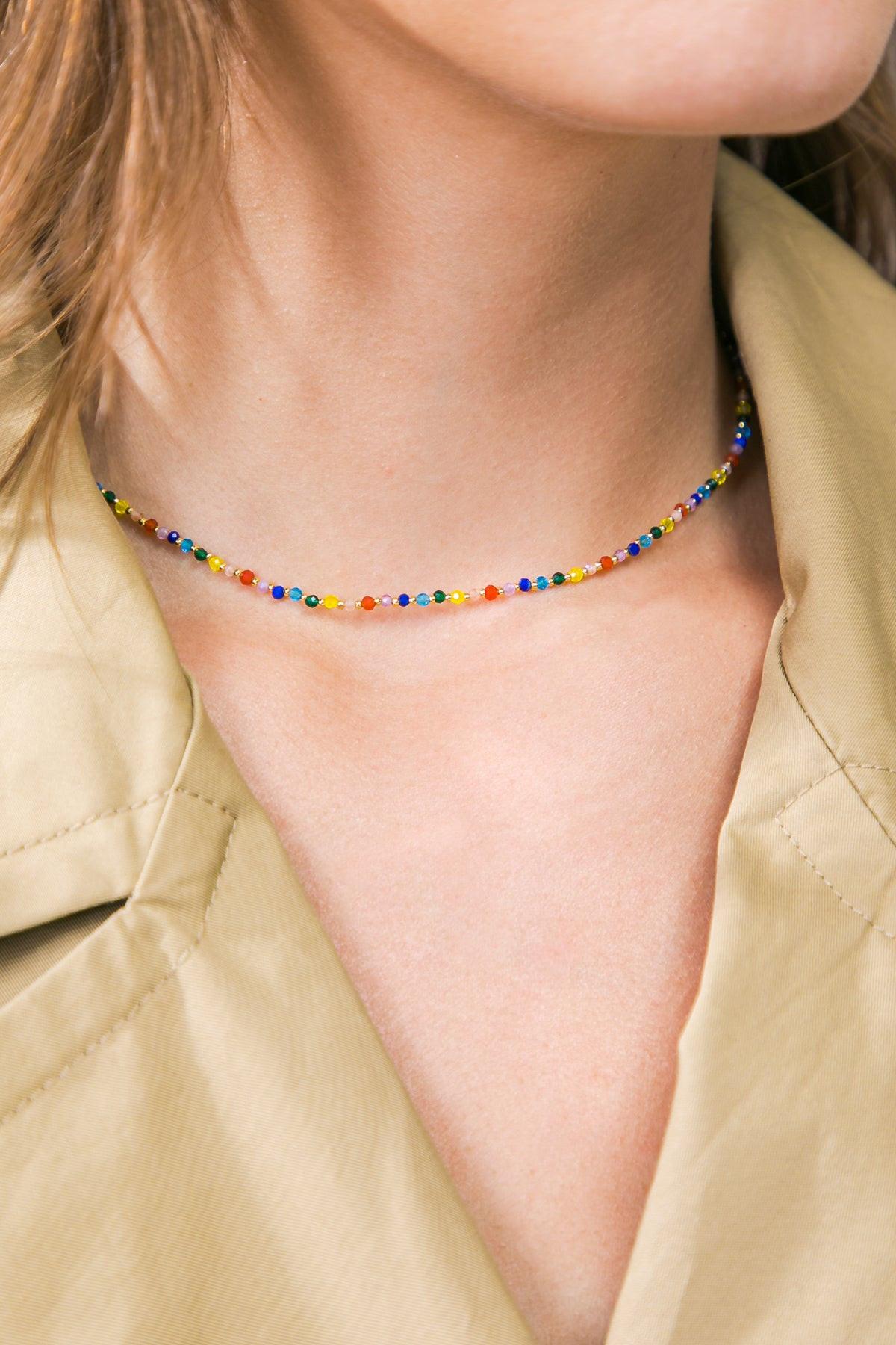 Colored Enamel Pearl Necklace with Seven Gemstones Made in Korea — Soul Flow Apparel