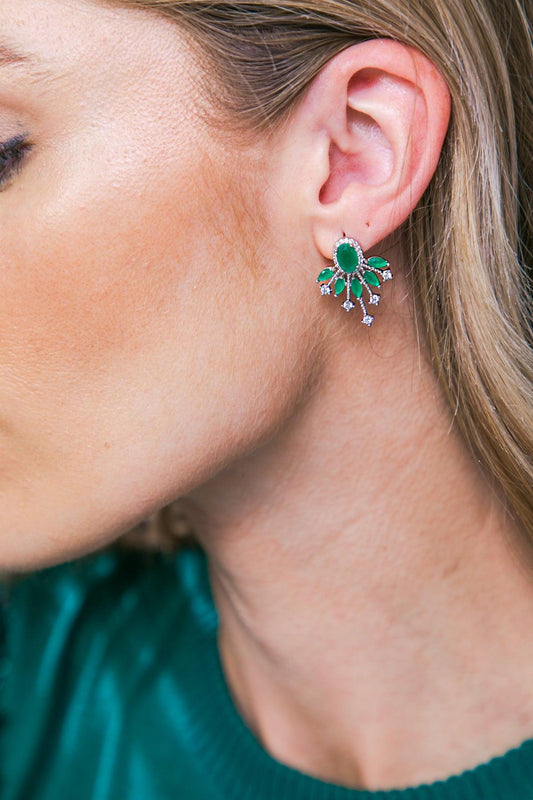 Green Starburst Fan Stud Earrings Korean Handmade Cubic Zirconia — Soul Flow Apparel