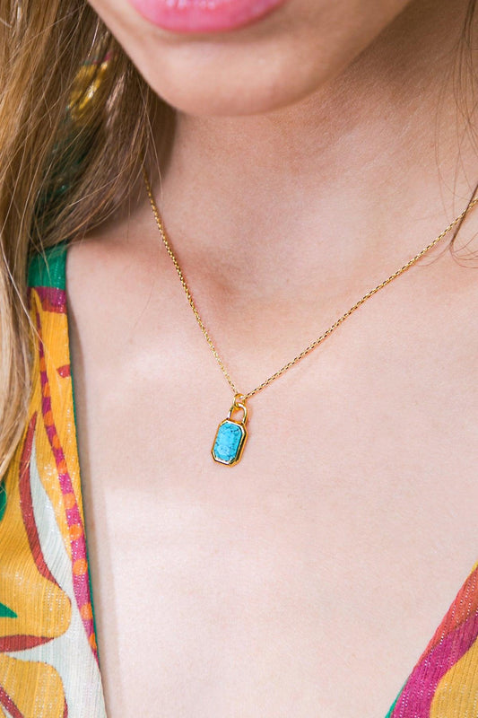 Genuine Turquoise Slice Pendant Necklace with Gold Filled Chain 16 to 18 Inches — Soul Flow Apparel