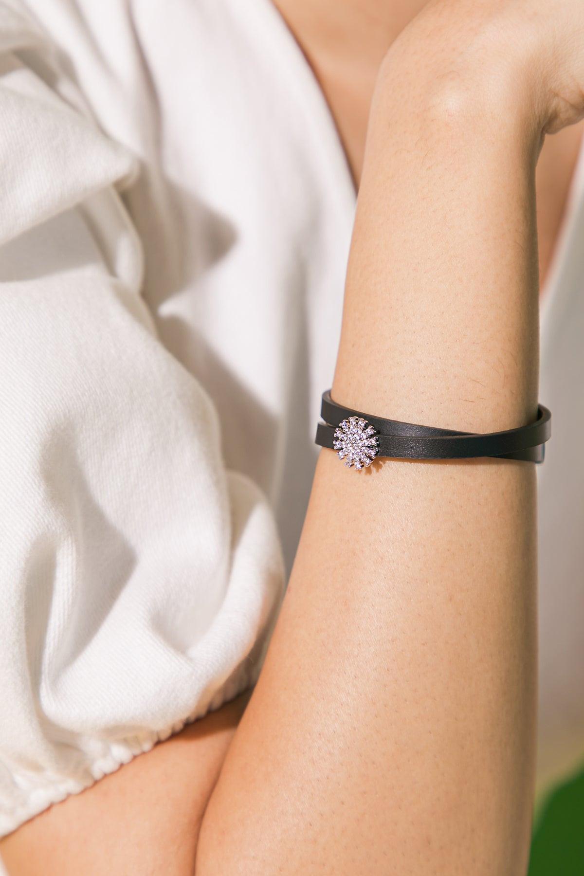 Daisy Never Take Off Leather Bracelet Made in Korea with Metal Accents — Soul Flow Apparel