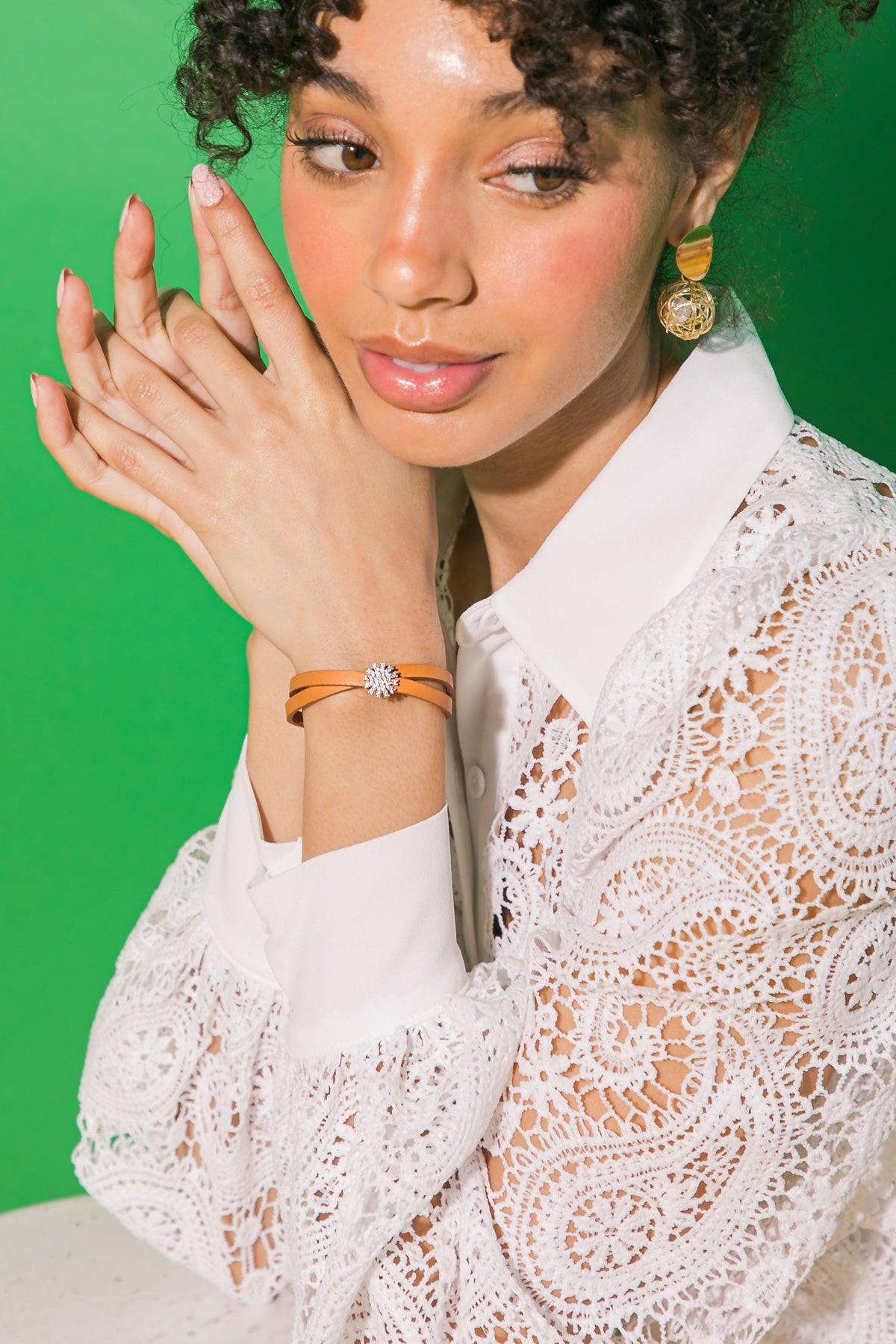 Daisy Never Take Off Leather Bracelet Made in Korea with Metal Accents — Soul Flow Apparel