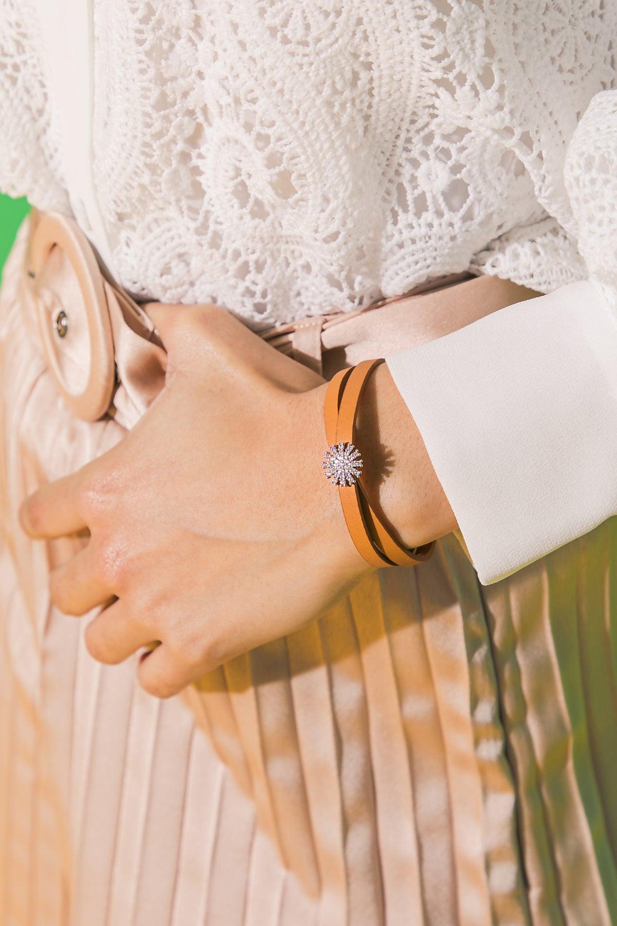 Daisy Never Take Off Leather Bracelet Made in Korea with Metal Accents — Soul Flow Apparel