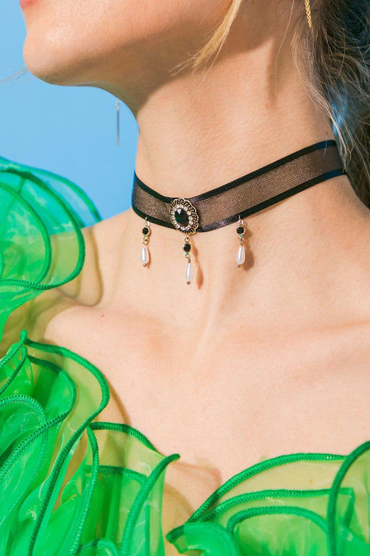 Lola Lace Choker Necklace Zirconia Metal Fabric Korean Made — Soul Flow Apparel