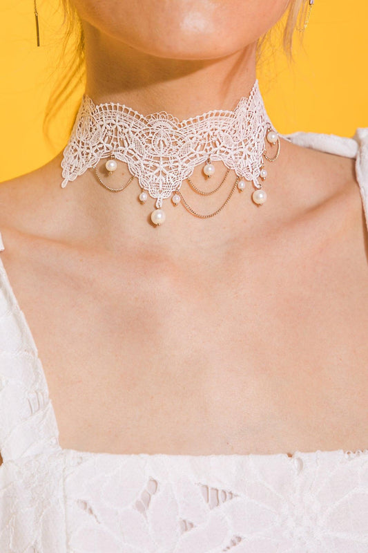 Choose Happiness Lace Pearl Choker Necklace Zinc Alloy Made in Korea — Soul Flow Apparel