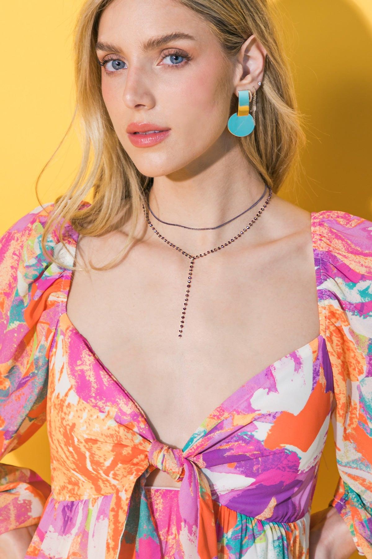 Beaded Y Necklace with Sterling Silver Chain and Cubic Zirconia Pendant — Soul Flow Apparel