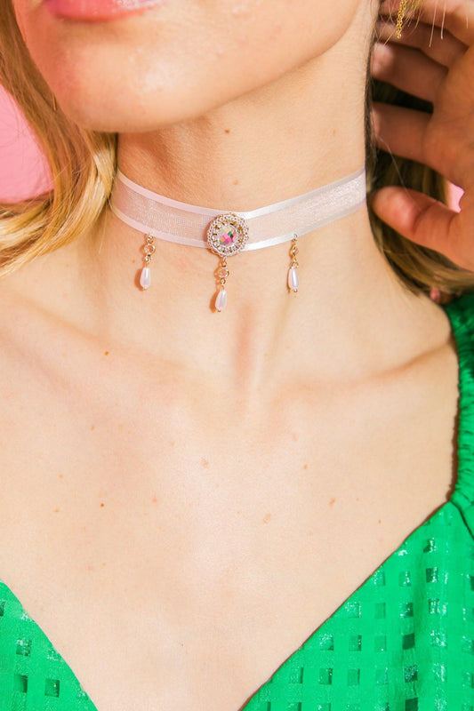 Lola Lace Choker Necklace Zirconia Metal Fabric Korean Made — Soul Flow Apparel