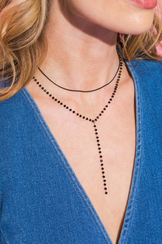 Beaded Y Necklace with Sterling Silver Chain and Cubic Zirconia Pendant — Soul Flow Apparel