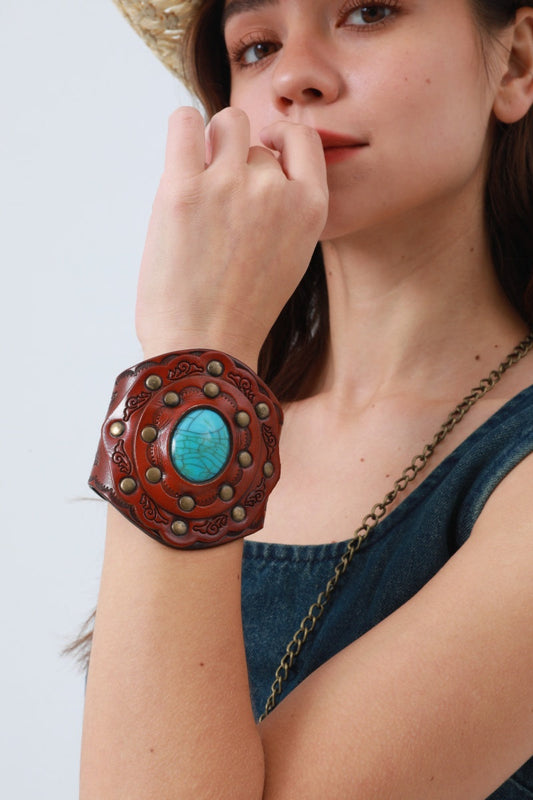 Aegean Boho Leather Cuff – Turquoise Bracelet Leto Collection