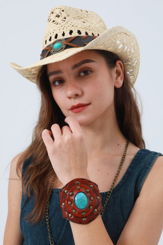 Aegean Boho Leather Cuff – Turquoise Bracelet Leto Collection
