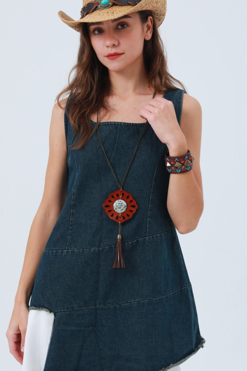 Tribal Circle Pendant Necklace – Leather & Turquoise ☀️ Leto Collection