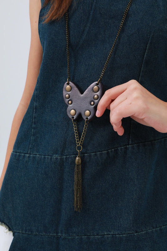 Western Butterfly Necklace – Fringe & Stud Details 🦋 Leto Collection