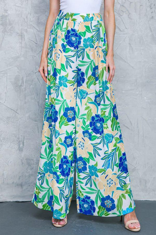 Floral in the World Woven Pants with Front Pleats and Side Pockets — Soul Flow Apparel