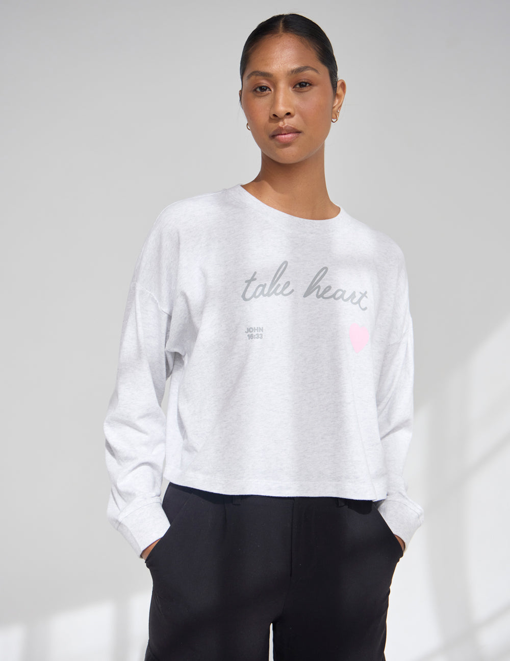 Take Heart Cropped LS Women's Tee – Christian T-Shirt