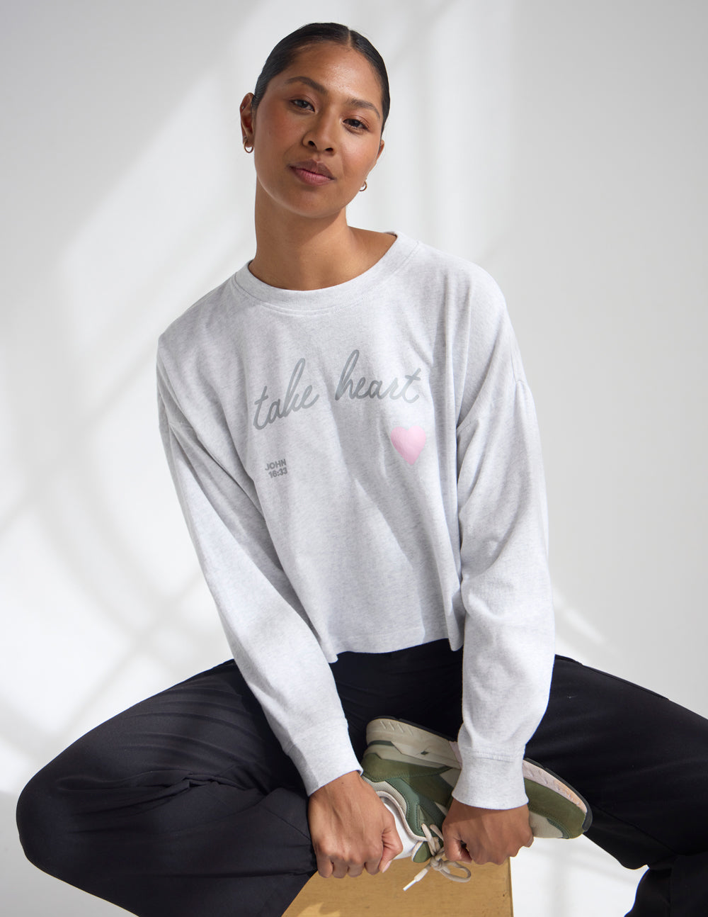 Take Heart Cropped LS Women's Tee – Christian T-Shirt