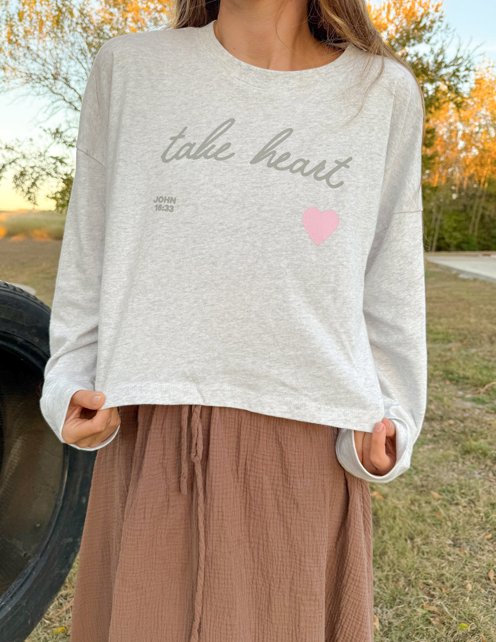 Take Heart Cropped LS Women's Tee – Christian T-Shirt