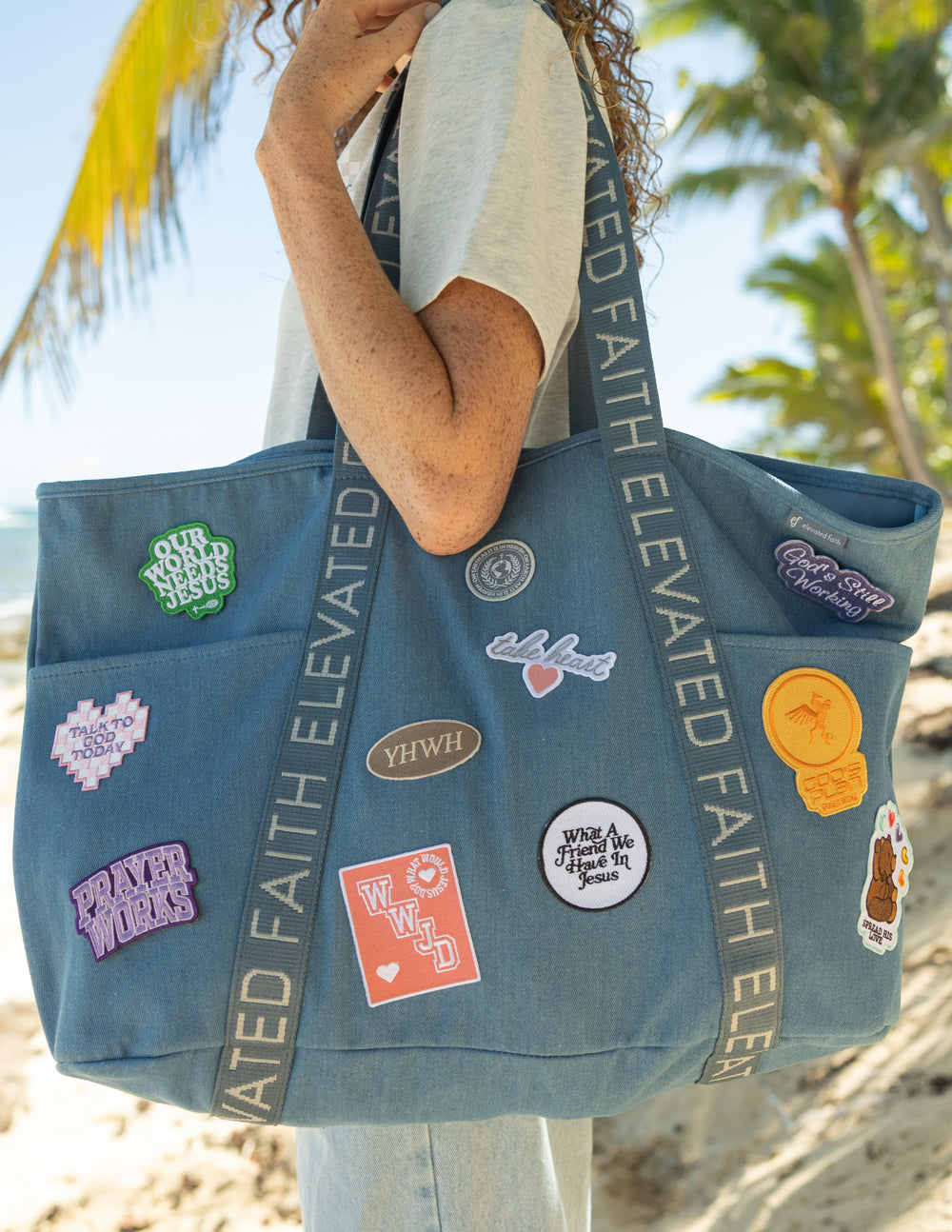 The Large Everyday Denim Tote Patch Kit – Christian Tote Bag