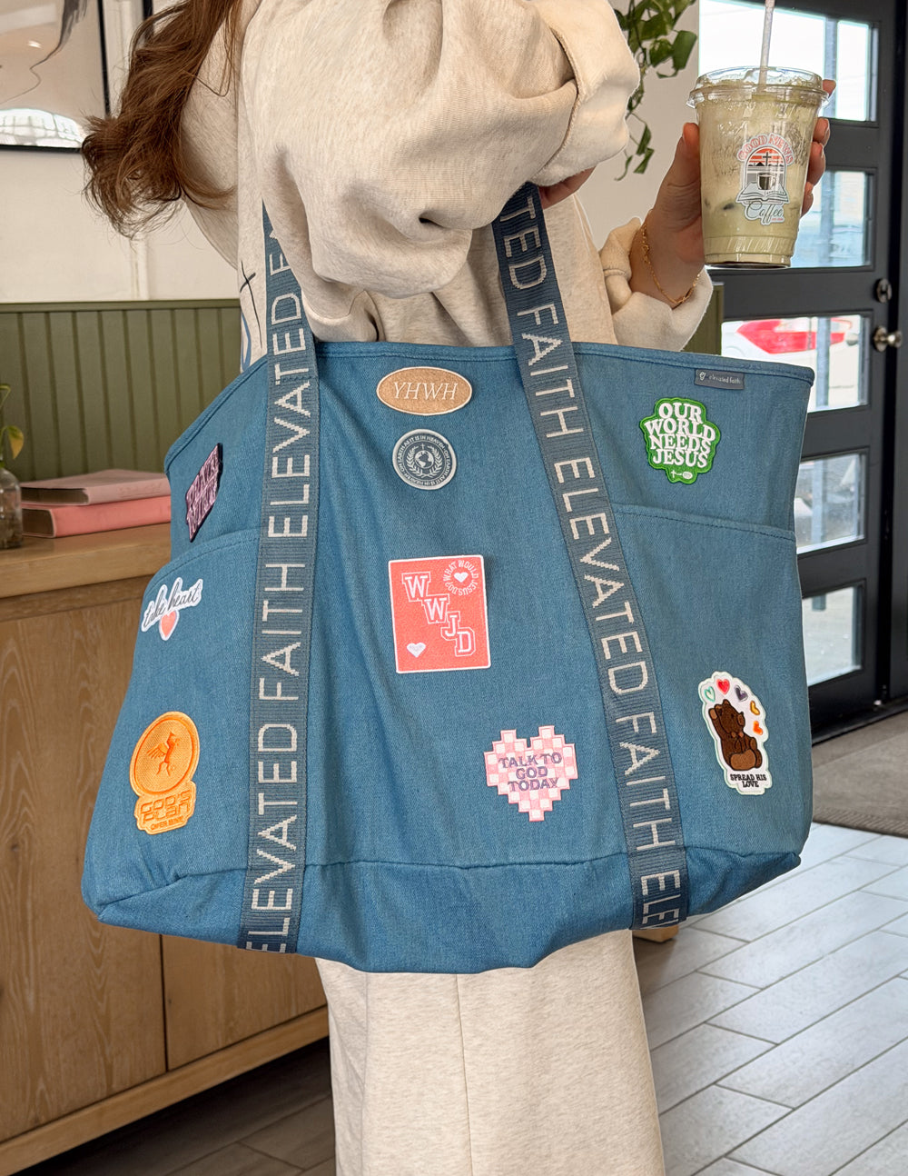 The Large Everyday Denim Tote Patch Kit – Christian Tote Bag