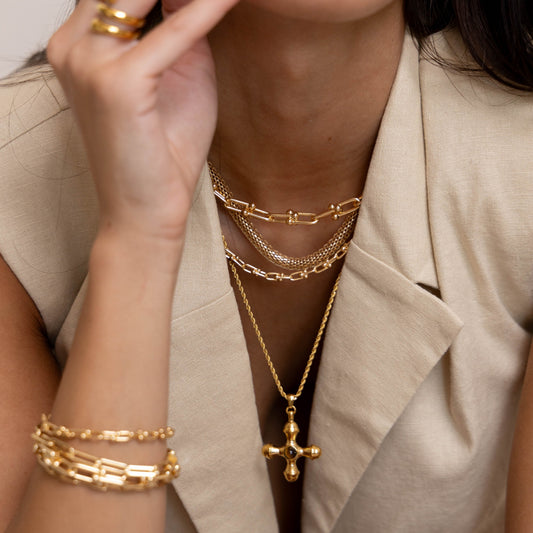 Ophelia Cross Necklace in sand ra opehlia, view 2 — Soul Flow Apparel