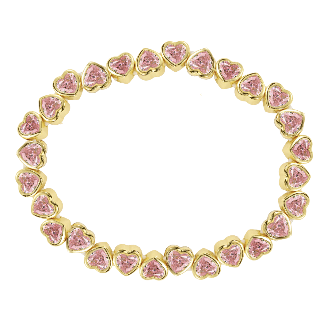 Stretchy Bezel Heart Bracelet Pink — Soul Flow Apparel