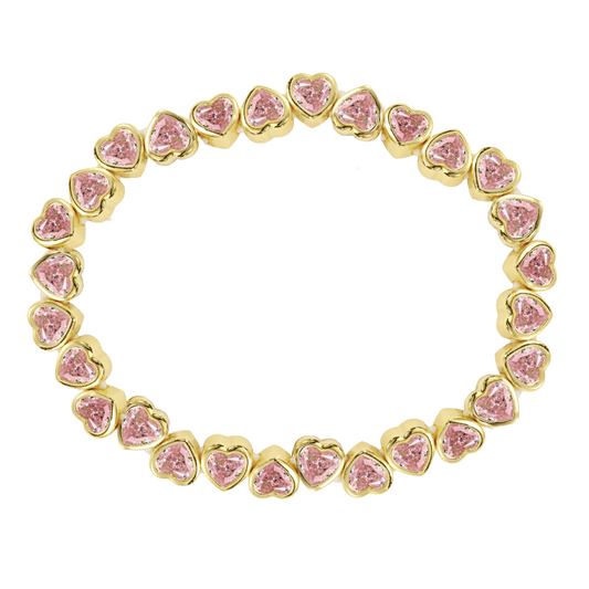 Stretchy Bezel Heart Bracelet Pink — Soul Flow Apparel