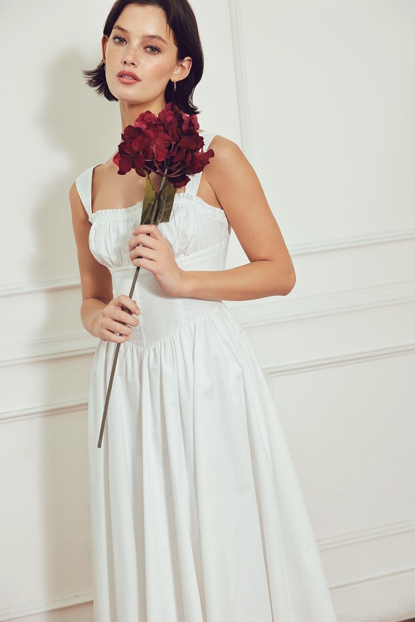 Sweetheart Serenade Woven Midi Dress in white, view 8 — Soul Flow Apparel
