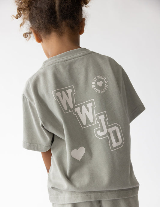 WWJD Varsity Kids Tee – Christian Kids T-Shirt