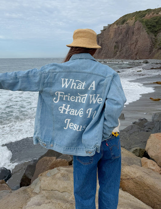 What a Friend In Jesus Denim Jacket – Christian Jacket