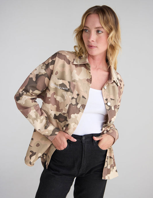 What a Friend in Jesus Camo Shacket – Christian Jacket