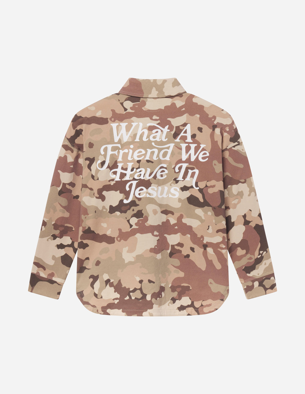 What a Friend in Jesus Camo Shacket – Christian Jacket
