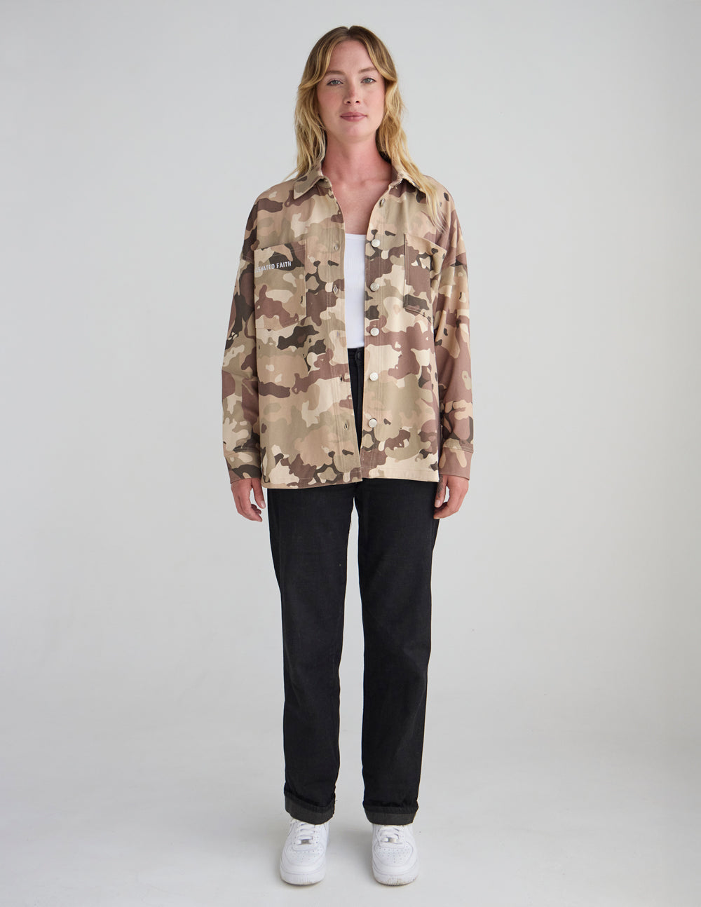 What a Friend in Jesus Camo Shacket – Christian Jacket