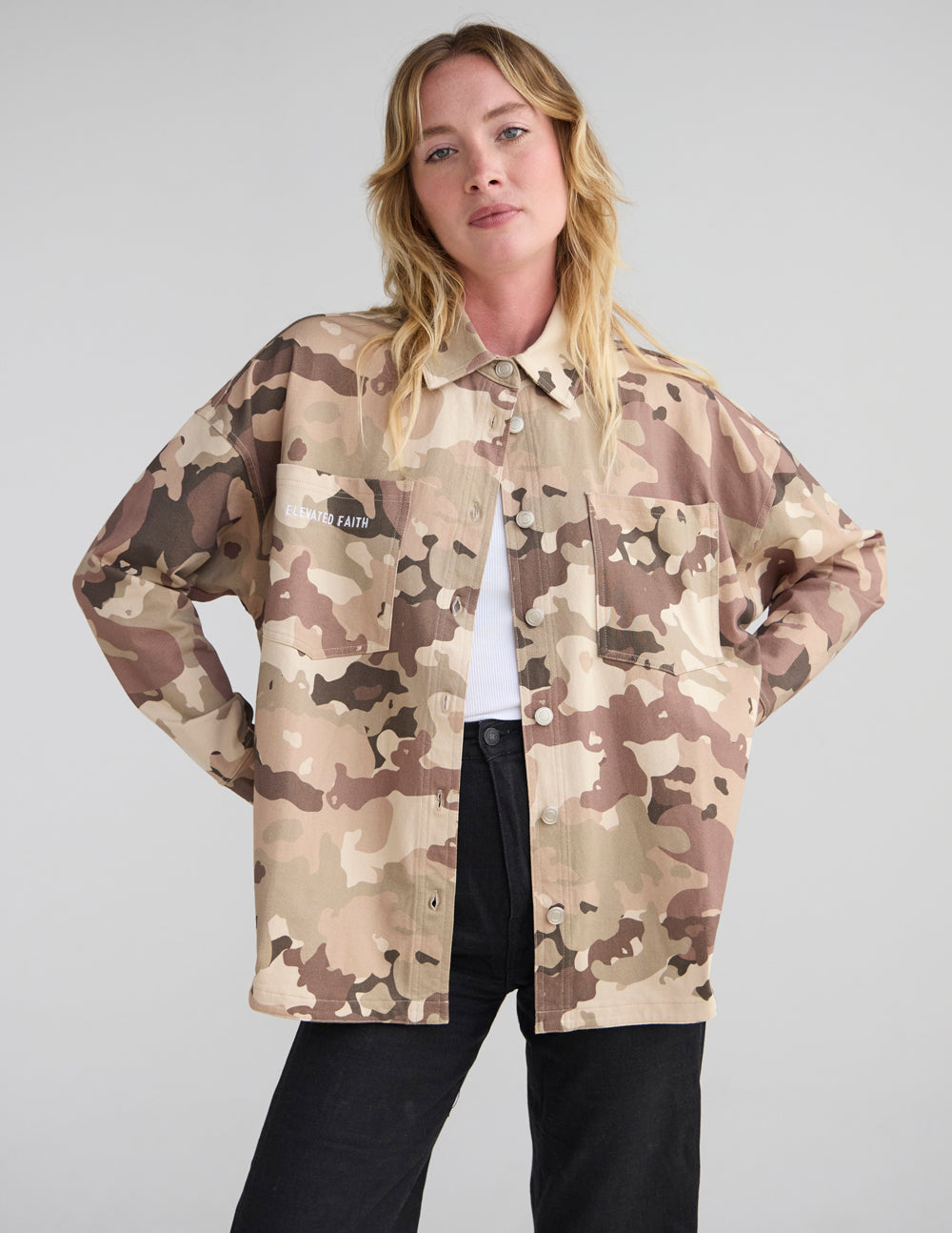 What a Friend in Jesus Camo Shacket – Christian Jacket