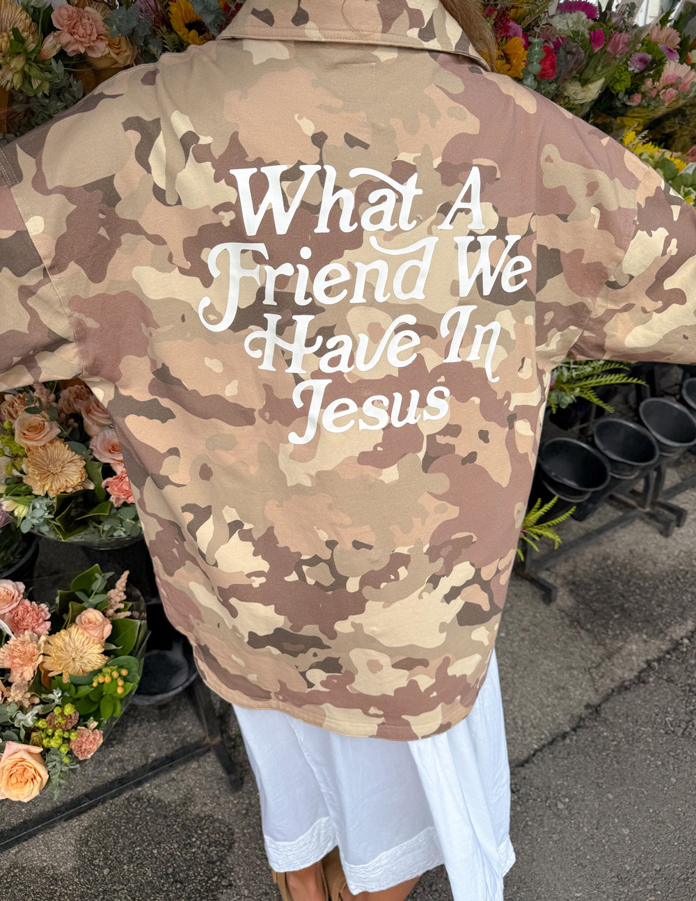 What a Friend in Jesus Camo Shacket – Christian Jacket