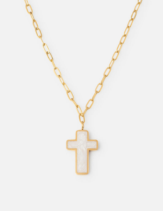 White Enamel Cross Necklace – Christian Necklace