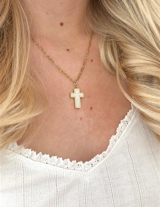 White Enamel Cross Necklace – Christian Necklace