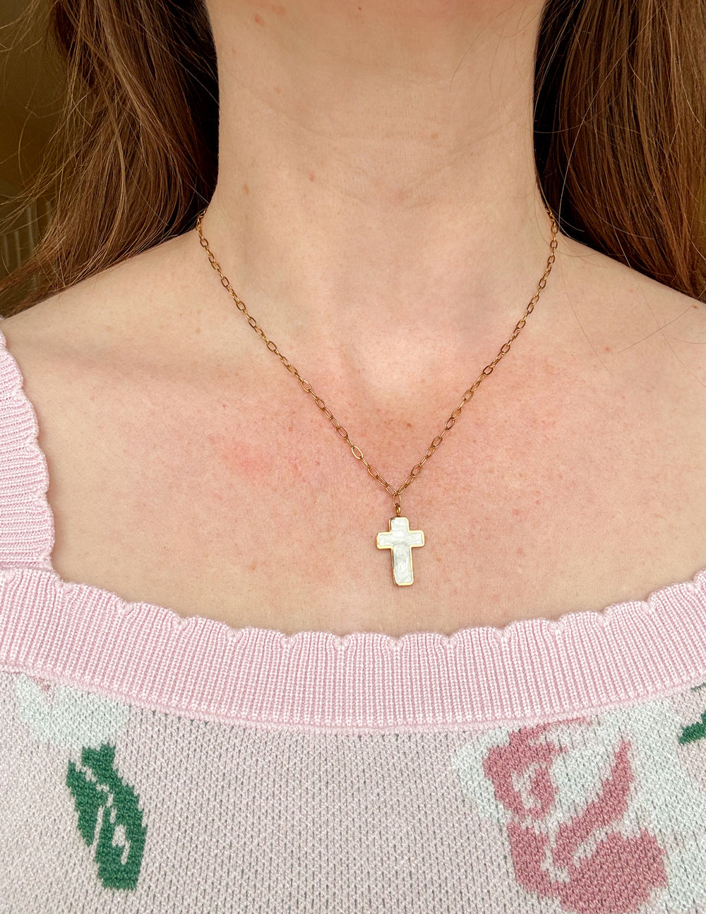 White Enamel Cross Necklace – Christian Necklace