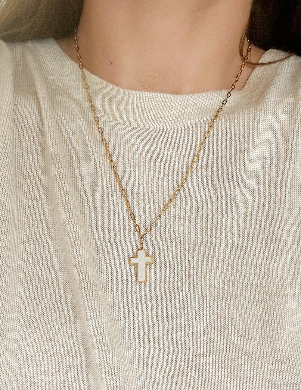 White Enamel Cross Necklace – Christian Necklace