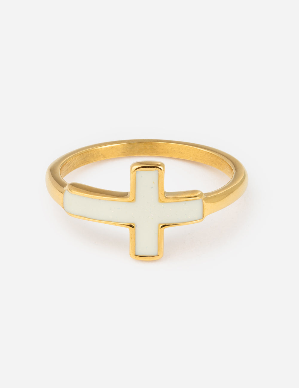 White Enamel Cross Ring – Christian Ring