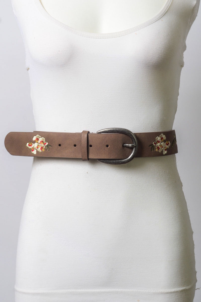 Leto Collection Hibiscus embroidered belt with decorative embroidery, designed for hats and hair accessories.